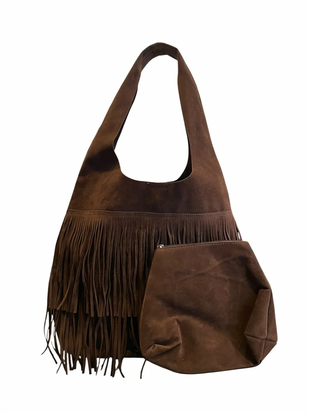Free People Brown Suede Fringe Hobo Bag